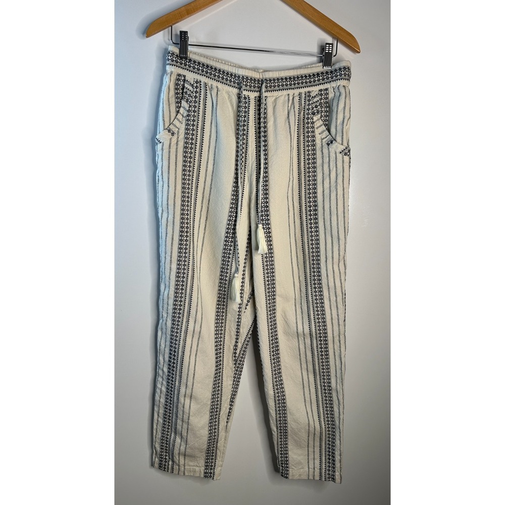by Anthropologie Essential Beach Pant Cream Black Tribal Stripe Tassel Medium - Picture 2 of 15